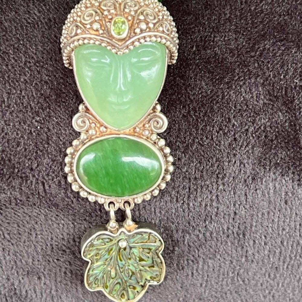 Gorgeous Green Goddess Sajen Pendant on Dyed Turquoise Beaded Necklace